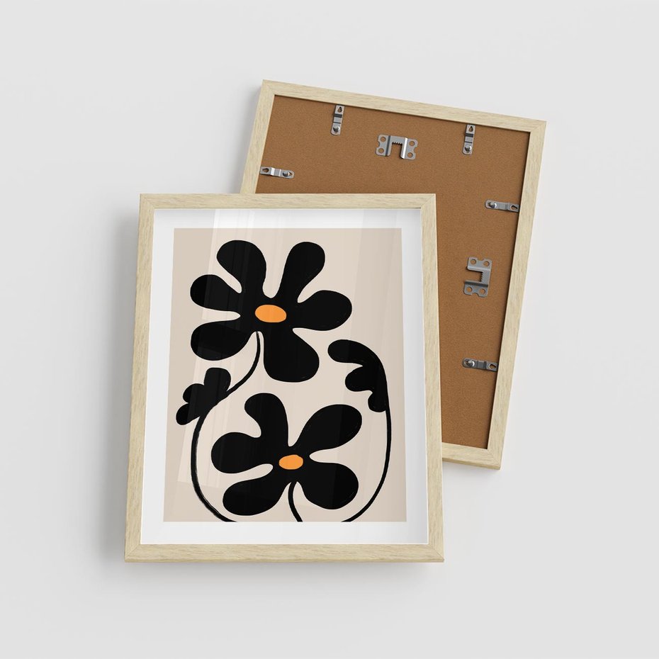 Plakat w ramie 40x50 - Wyjątkowość Boho - minimalistyczny abstrakcyjny obraz, prymitywne kwiaty - rama drewno