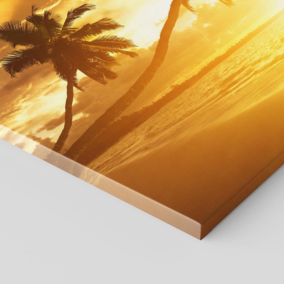 Obraz na płótnie 150x50 - Sielska plaża z palmami i morzem - plaża, morze