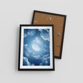 Plakat w ramie 30x40 - Księżycowe Chmury - księżyc, chmury - rama czarna