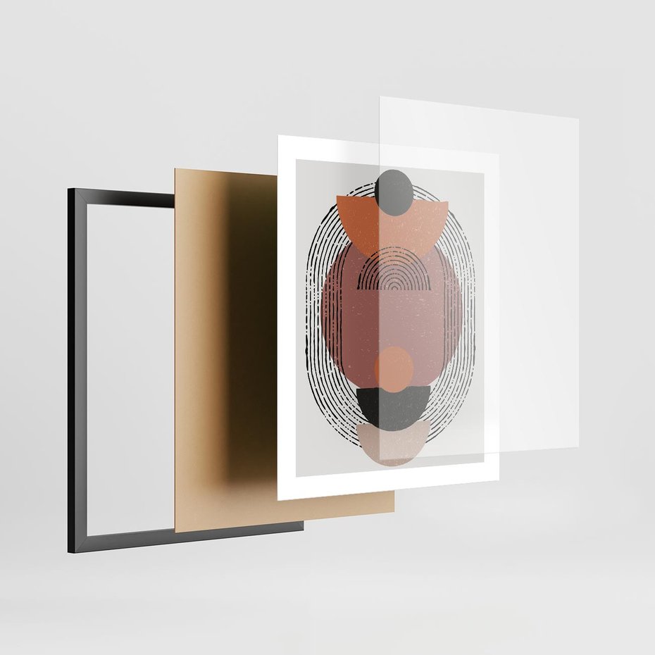 Plakat w ramie 40x50 - Abstrakcja w Odcieniach Brązu i Beżu - geometria, abstrakcyjna grafika - rama czarna