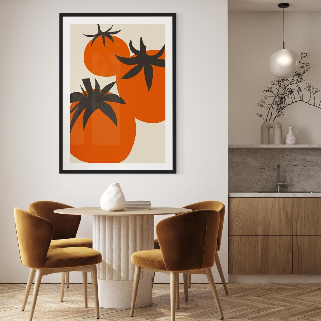 Plakat w ramie 50x70 - Jadalne Kształty - nowoczesny plakat do kuchni, pomidory - rama czarna