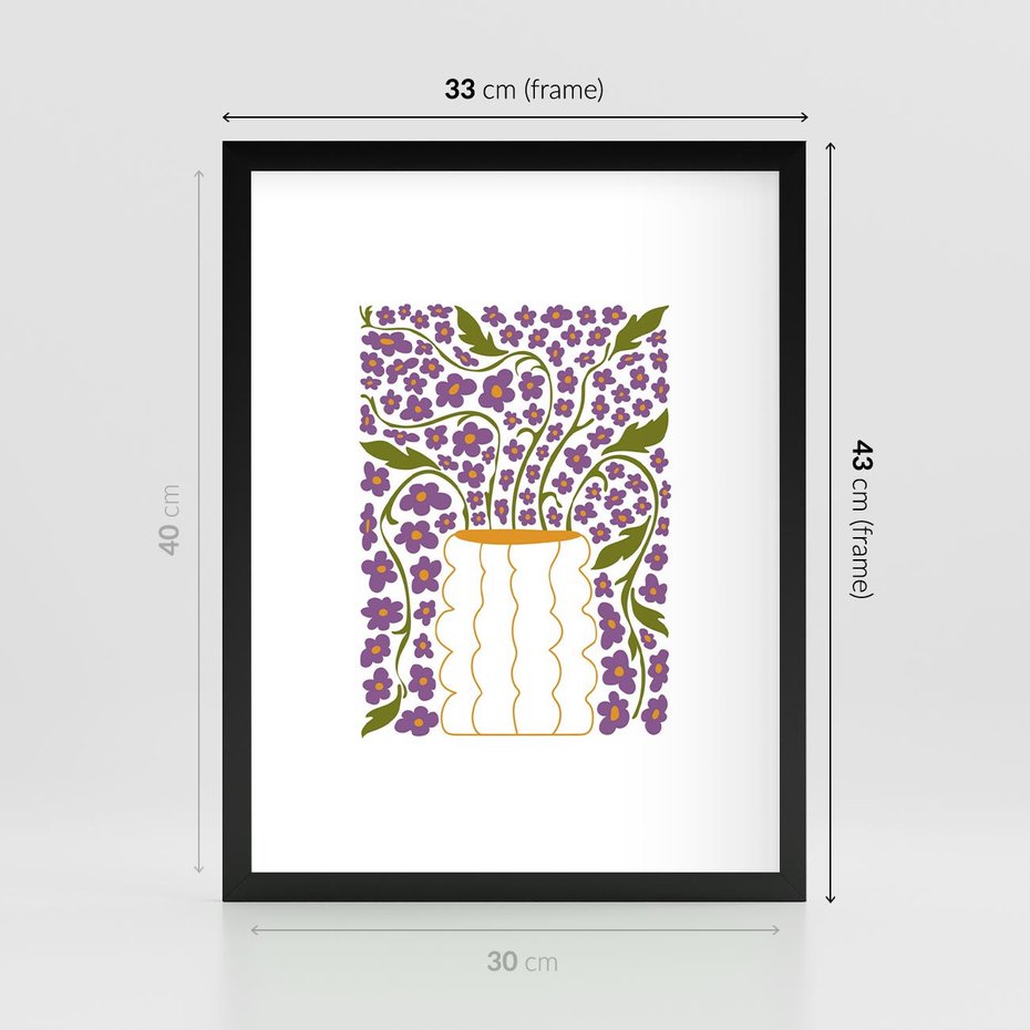 Plakat w ramie 30x40 - Witalność Kwiatów - kwiaty w wazonie, minimalistyczna kompozycja - rama czarna