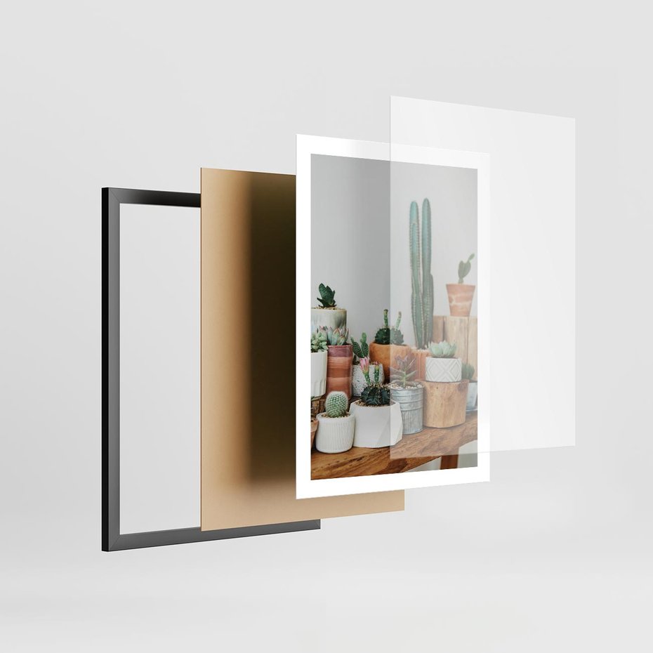 Plakat w ramie 50x70 - Kaktusowa Galeria w Doniczkach - kaktusy w doniczkach, fotografia - rama czarna