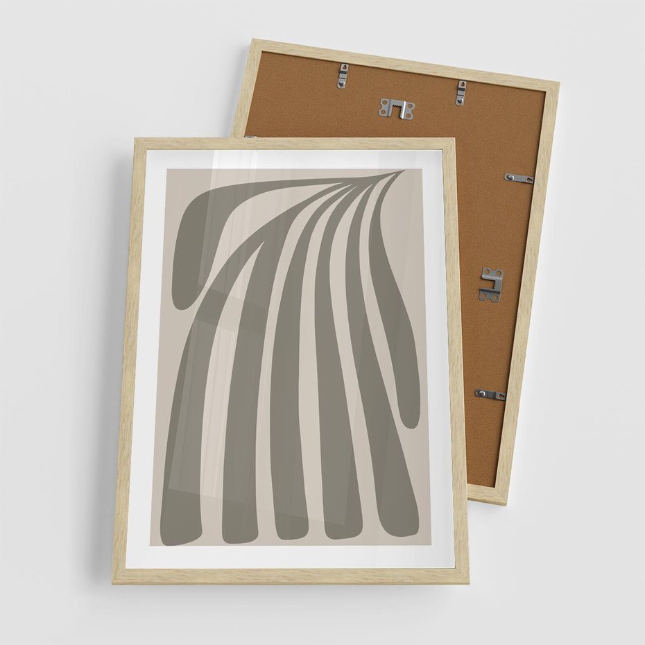 Plakat w ramie 50x70 - Beżowa Delikatność - nowoczesna sztuka, plakat modern - rama drewno