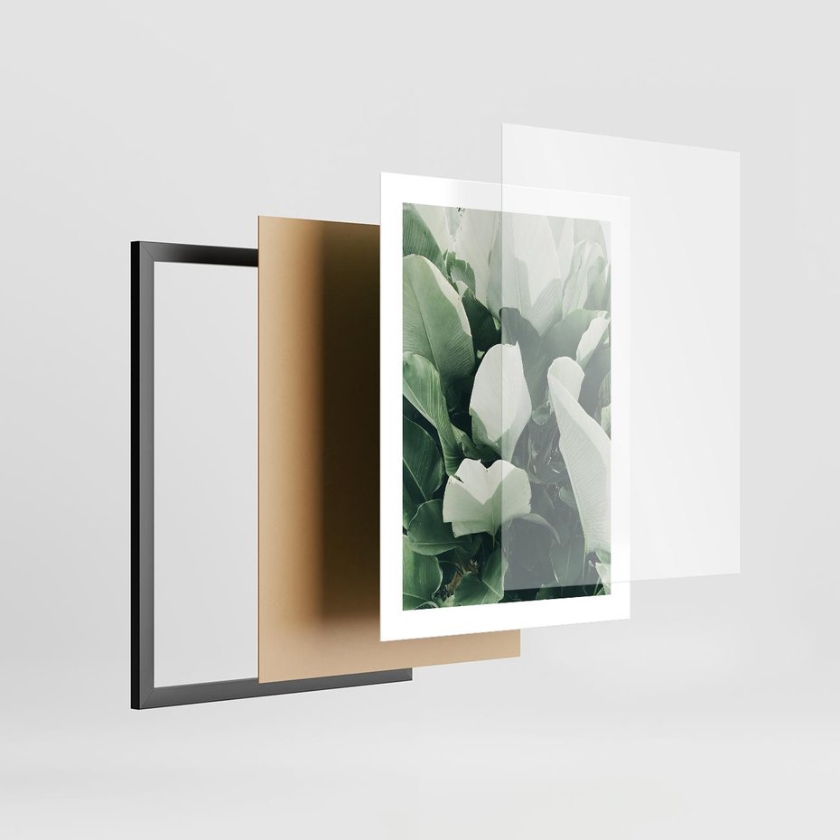 Plakat w ramie 30x40 - Zgaszona Uroda Natury - zielone liście, zgaszona zieleń - rama czarna