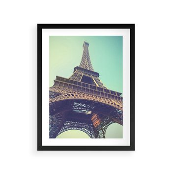 Plakat w ramie 30x40 - Wieża Eiffla w czarno-białej odsłonie - Eiffla, Paryż - rama czarna
