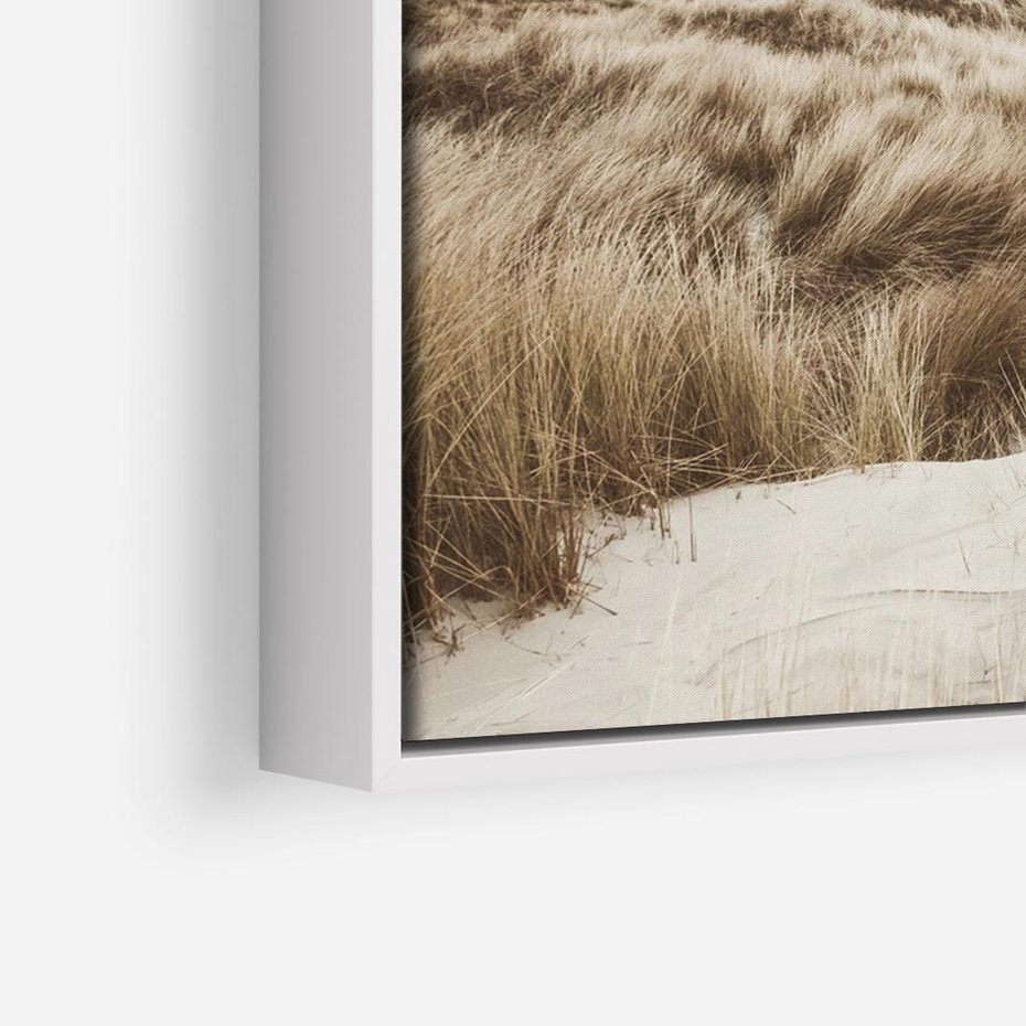 Obraz w ramie 100x70 - Nadmorskie Wydmy - fotografia, kolory sepii - rama biała