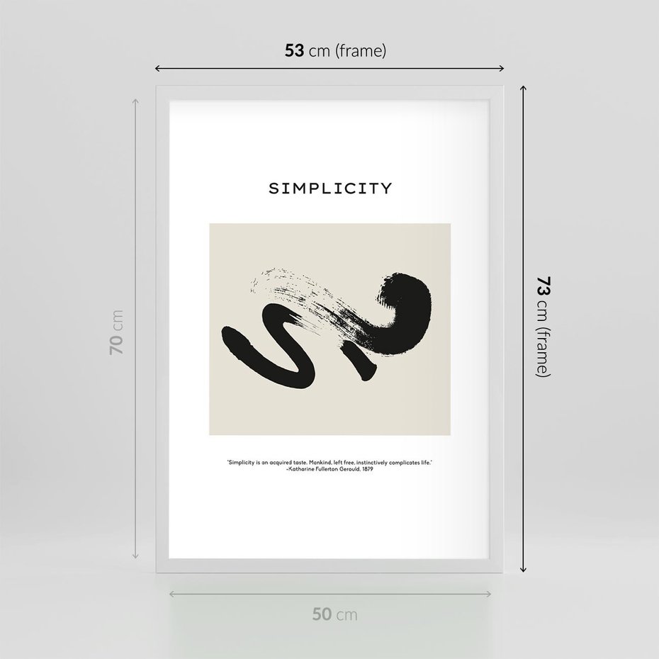 Plakat w ramie 50x70 - Prostota w kształcie - abstrakcja, maźnięcie farbą - rama biała