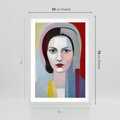 Plakat w ramie 50x70 - Kolorowe Granice Form - abstrakcyjny obraz olejny, portret twarzy kobiety - rama biała