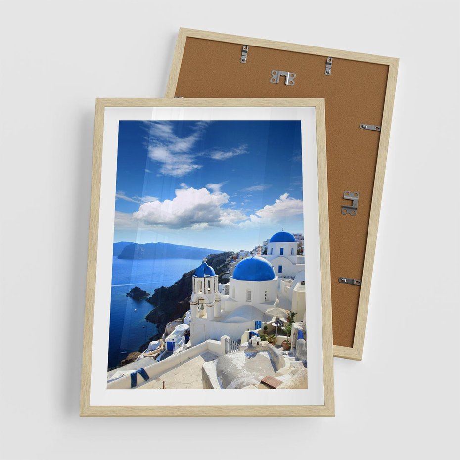 Plakat w ramie 50x70 - Magiczne Widoki - Santorini, perspektywa - rama drewno