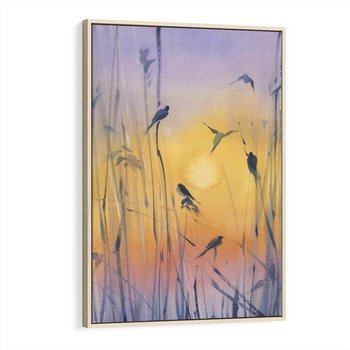 Obraz w ramie 70x100 - Mistyka Poranka nad Szuwaram - wschód słońca w szuwarach, trawy - rama drewno