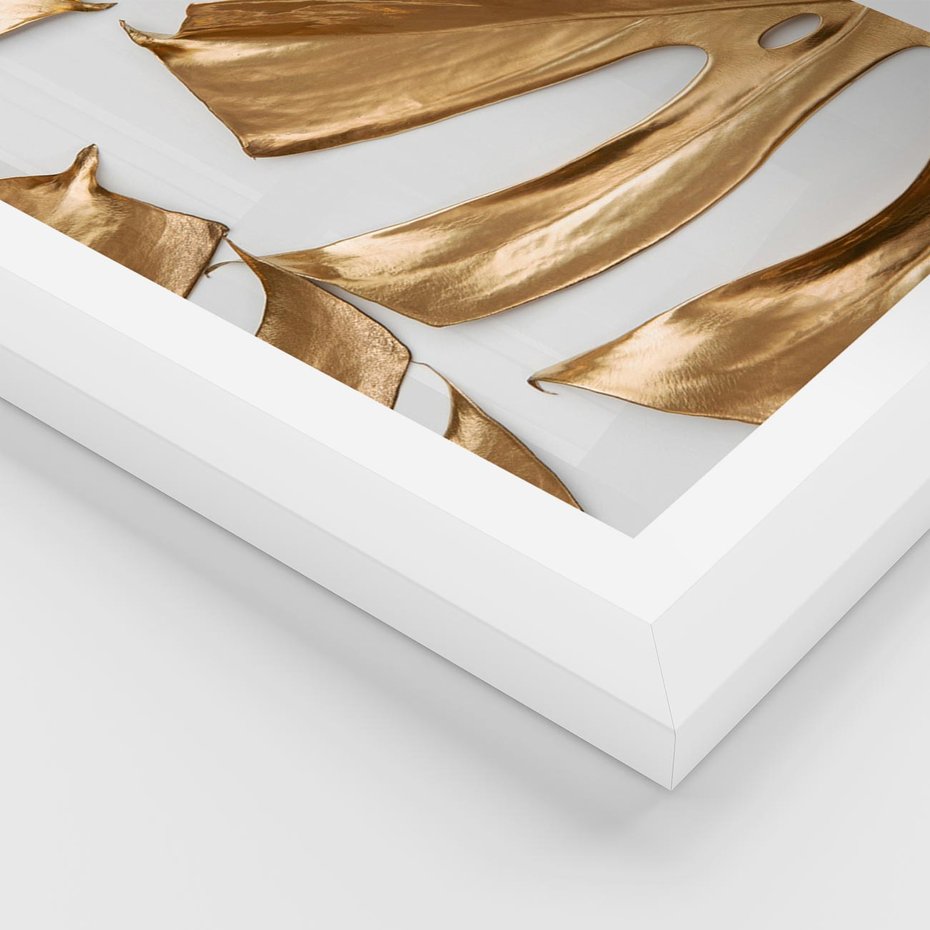 Plakat w ramie 40x50 - Siła Natury - złote, liście - rama biała