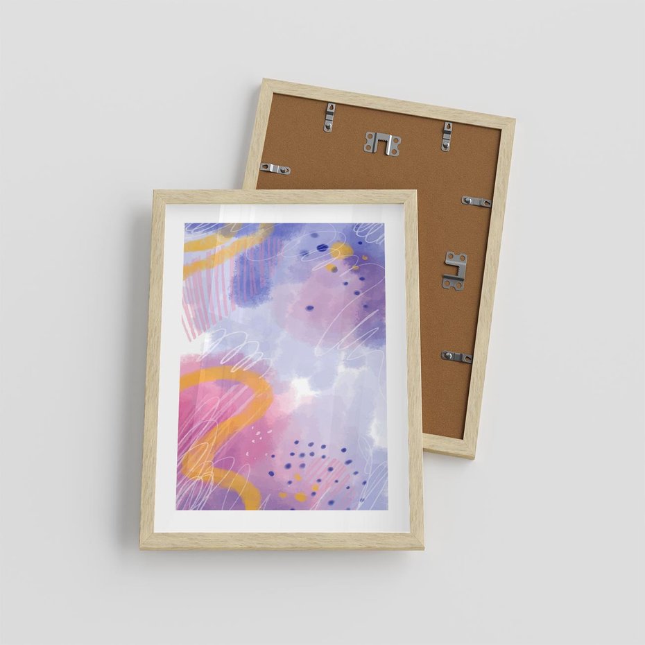 Plakat w ramie 30x40 - Migotliwe Wnętrza Kształtów - abstrakcyjny plakat, pastelowe kolory - rama drewno