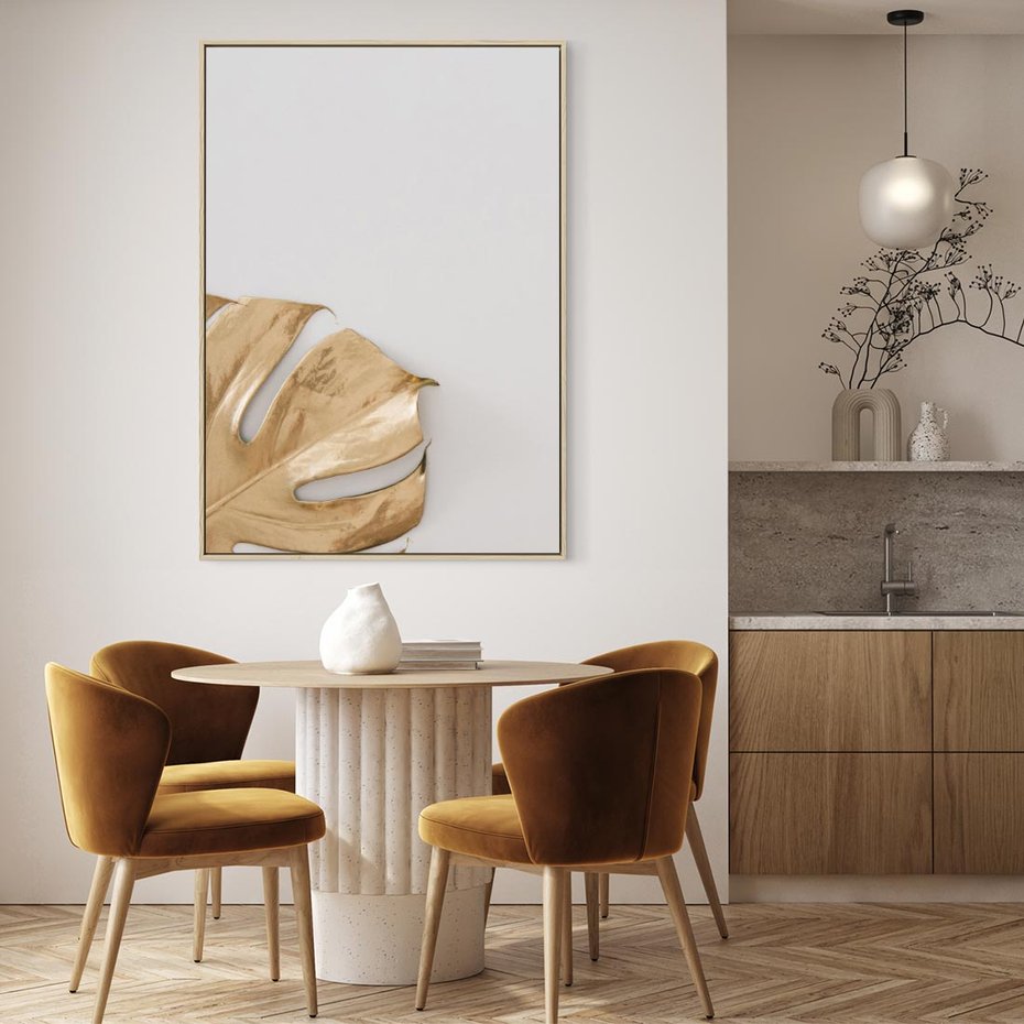 Obraz w ramie 80x120 - Natury Szlachetność - złote, liście - rama drewno