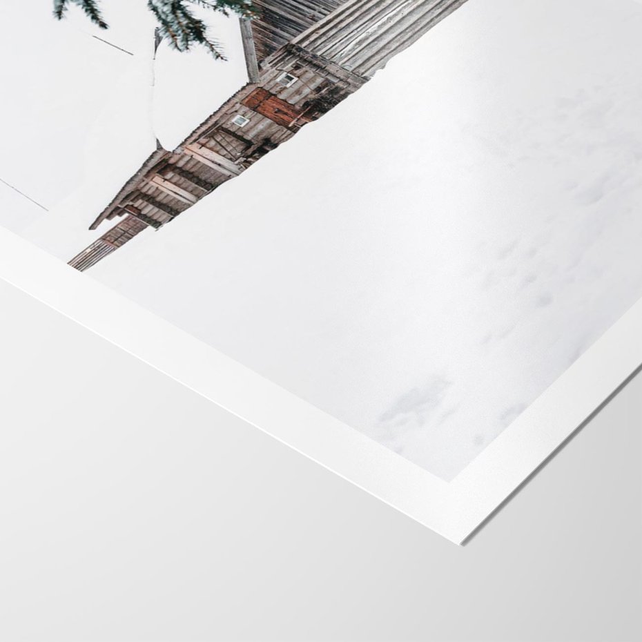 Plakat bez ramy 21x30 - Zimowy Azyl - domek w górach, śnieg