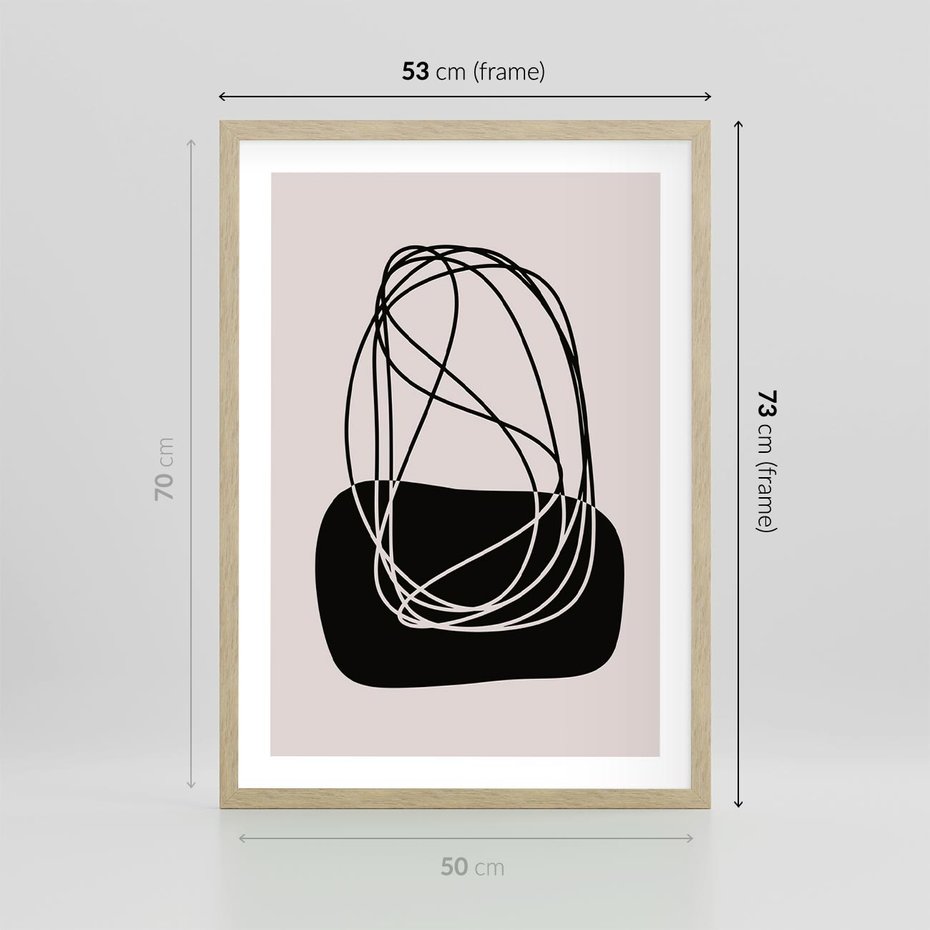 Plakat w ramie 50x70 - Linie Eksploracji - abstrakcyjne szkicowane linie, minimalizm - rama drewno