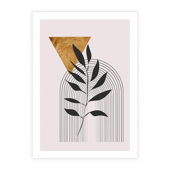 Plakat bez ramy 30x40 - Geometria z Elementami Złota i Liści - grafika, złoto