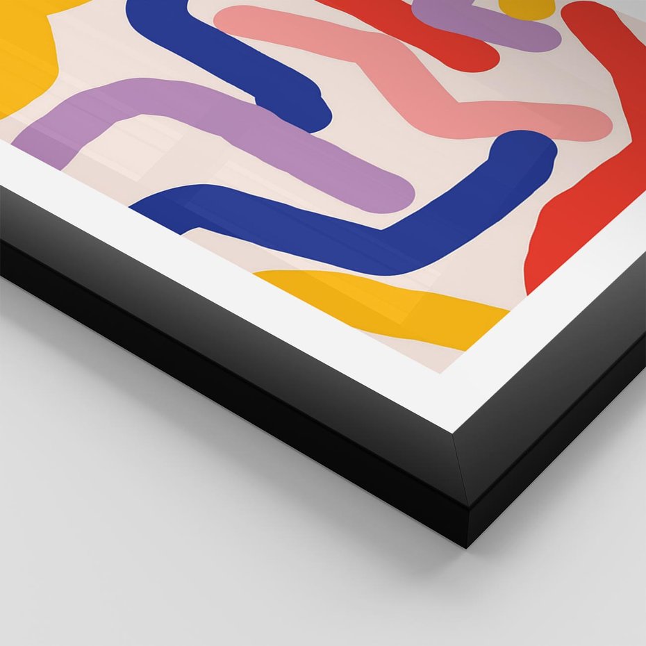 Plakat w ramie 30x40 - Abstrakcyjne Dialogi - abstrakcyjny kolorowy obraz, kolorowe linie - rama czarna