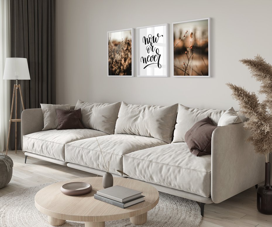 Zestaw obrazy w ramie 30x40 galeria - Boho, cytat, motywacja, trawy - rama biała