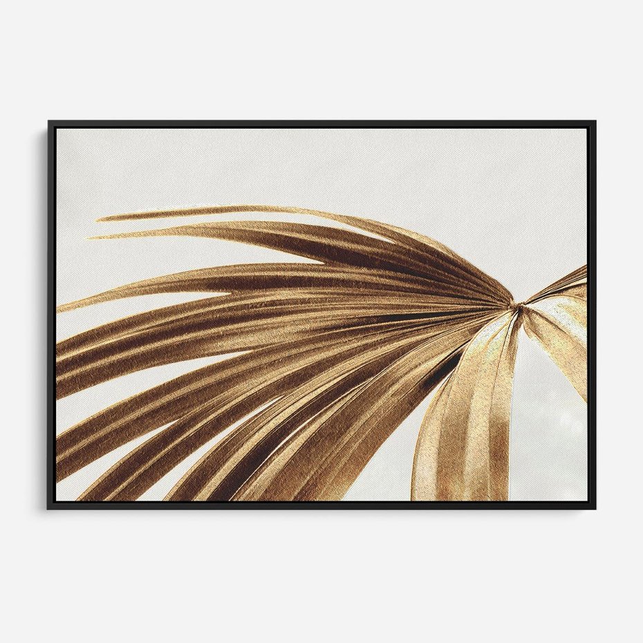 Obraz w ramie 100x70 - Egzotyczny Blask - złote, liście - rama czarna