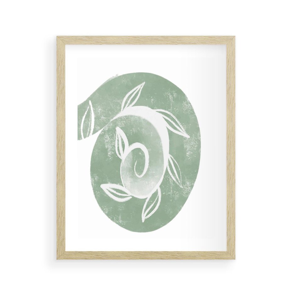 Plakat w ramie 40x50 - Zielony Świat Odpoczynku - abstrakcyjny zielony motyw, skandynawski design - rama drewno
