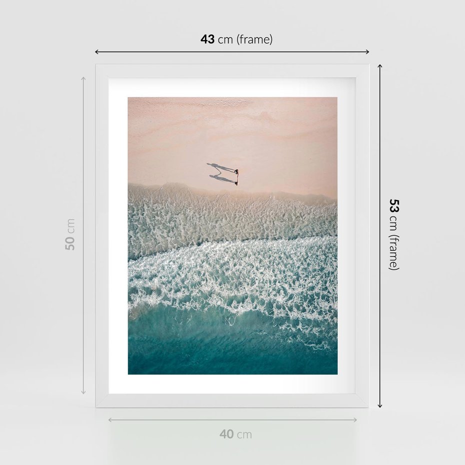 Plakat w ramie 40x50 - Turkusowe Uroki - niebieskie turkusowe morze, plaża - rama biała