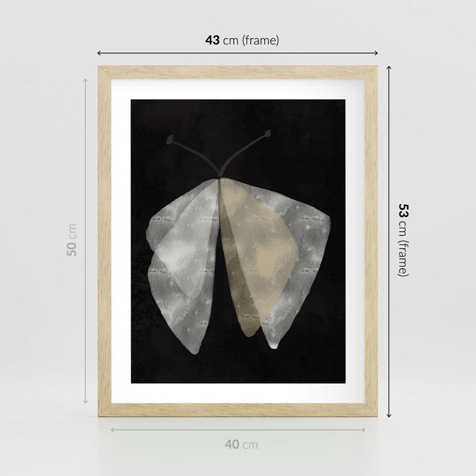 Plakat w ramie 40x50 - Obce Powidoki - abstrakcyjna ćma, mroczna atmosfera - rama drewno