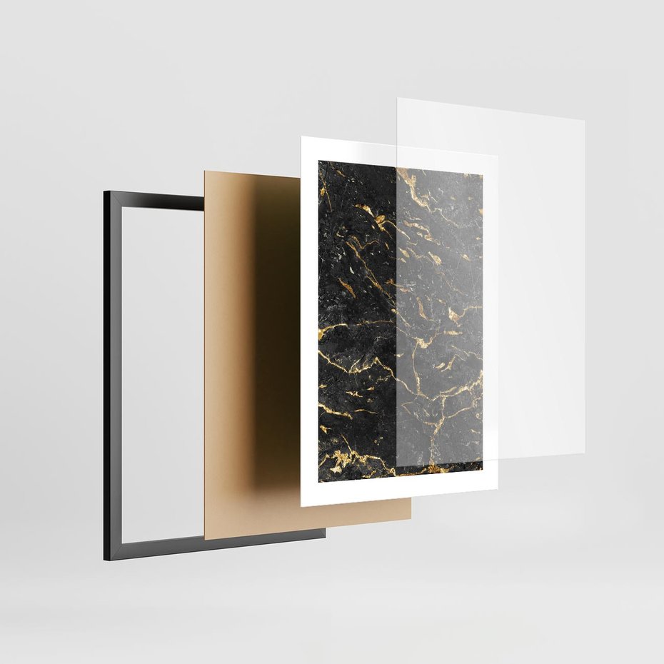 Plakat w ramie 30x40 - Egzotyczny Blask - marmur, złoto - rama czarna