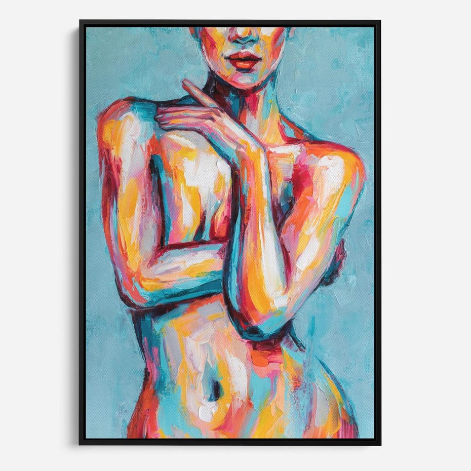 Obraz w ramie 70x100 - Nagie Natchnienie - obraz olejny, naga kobieta - rama czarna