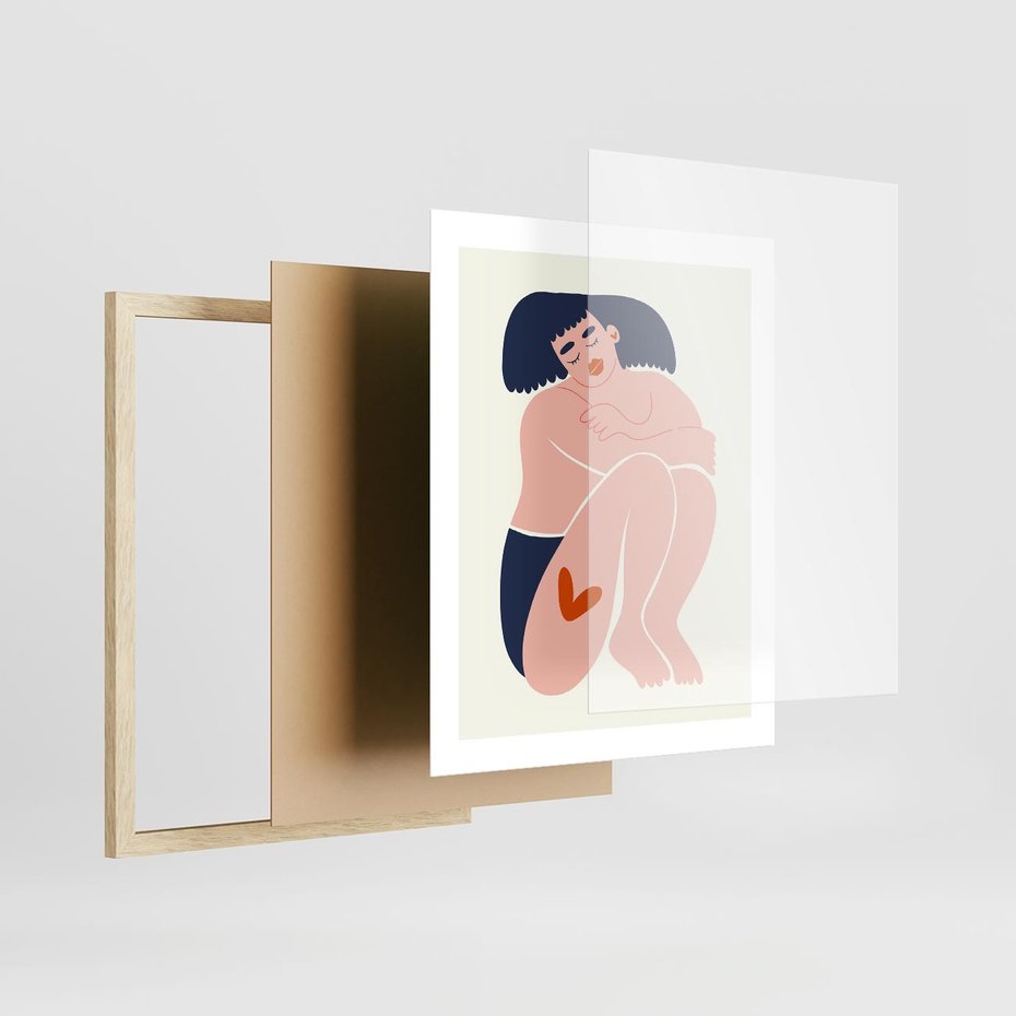 Plakat w ramie 40x50 - Melodia snów na płótnie - zakochana kobieta, graficzny obraz - rama drewno