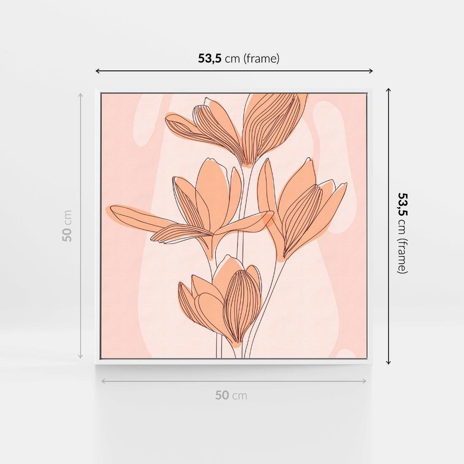 Obraz w ramie 50x50 - Przenikające Kształty - minimalistyczny plakat, pudrowe kwiaty - rama biała