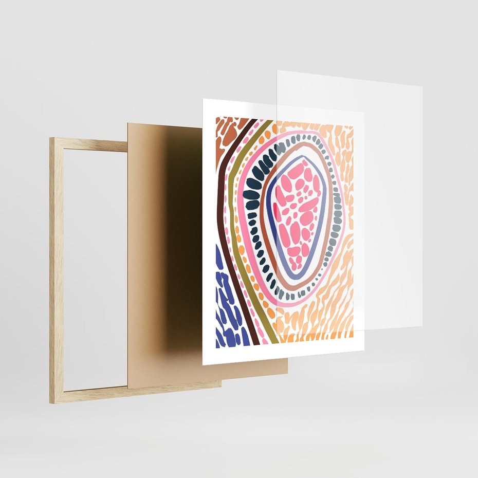 Plakat w ramie 40x50 - Rozchlapane Wizje - kolorowe wzory, tęczowe żywe kolory - rama drewno
