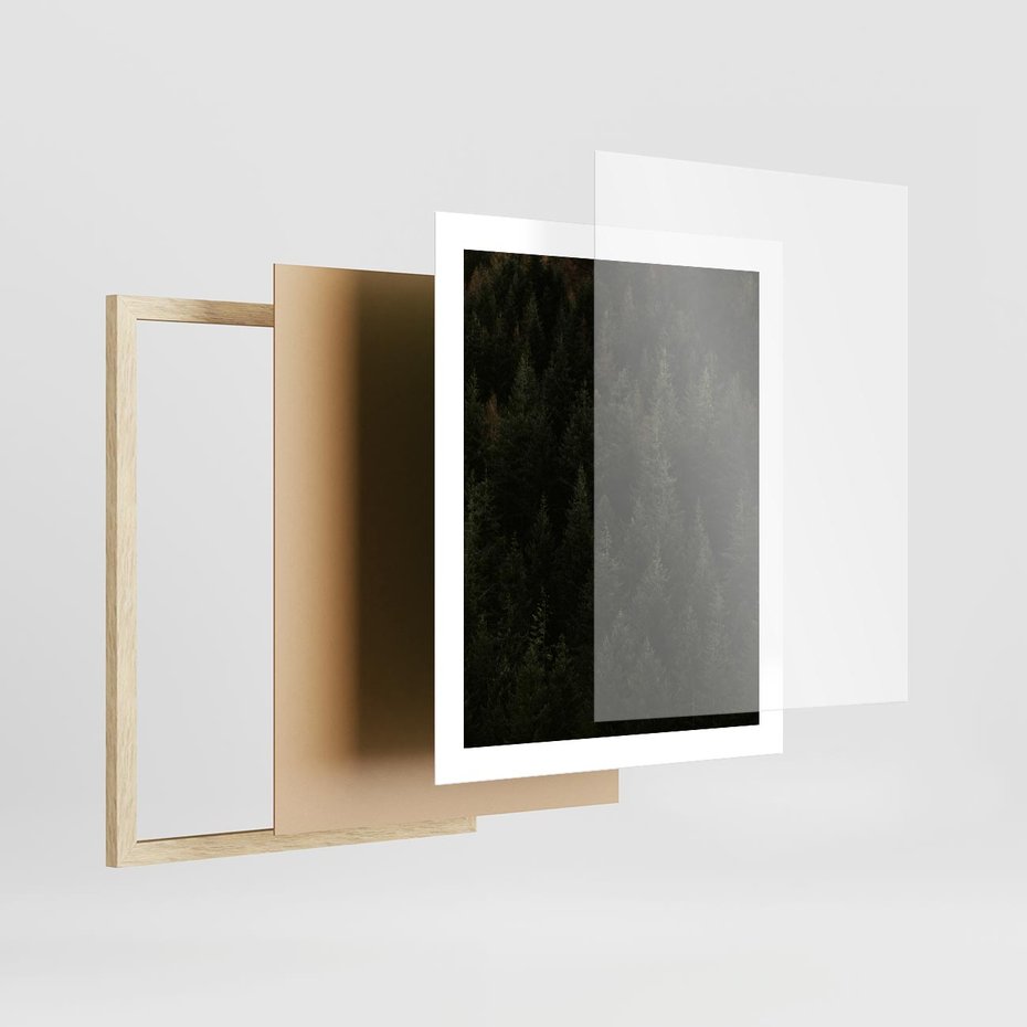 Plakat w ramie 40x50 - Ciemny las iglasty - las, iglasty - rama drewno