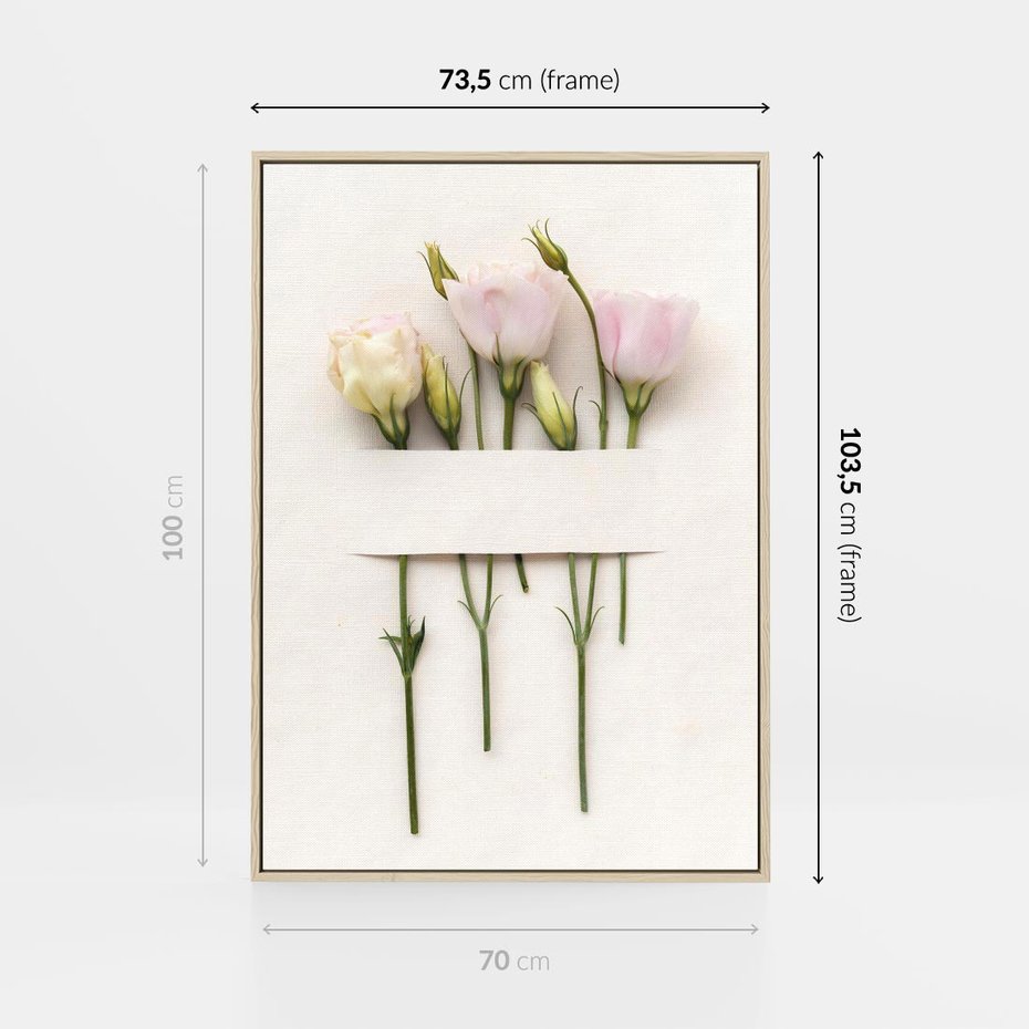 Obraz w ramie 70x100 - Białe kwiatowe uniesienia - białe, kwiaty - rama drewno