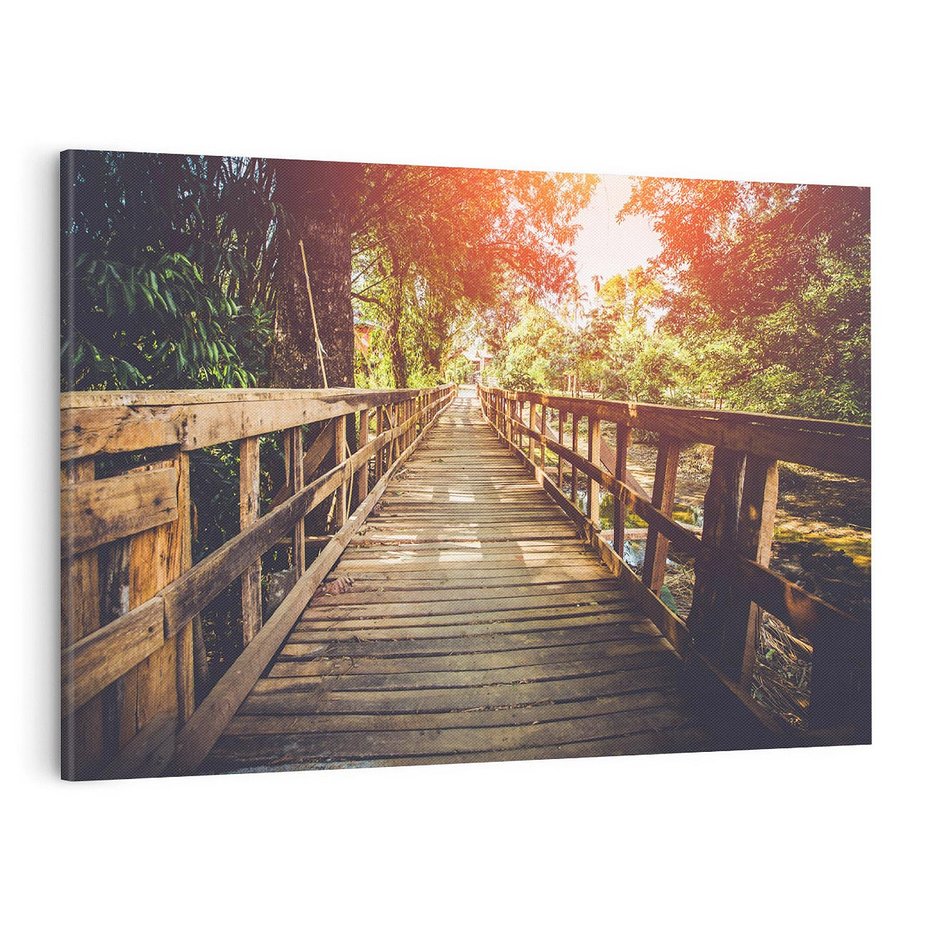 Obraz na płótnie 120x80 - Optyczne wrażenie na drewnianym moście - most, drewniany