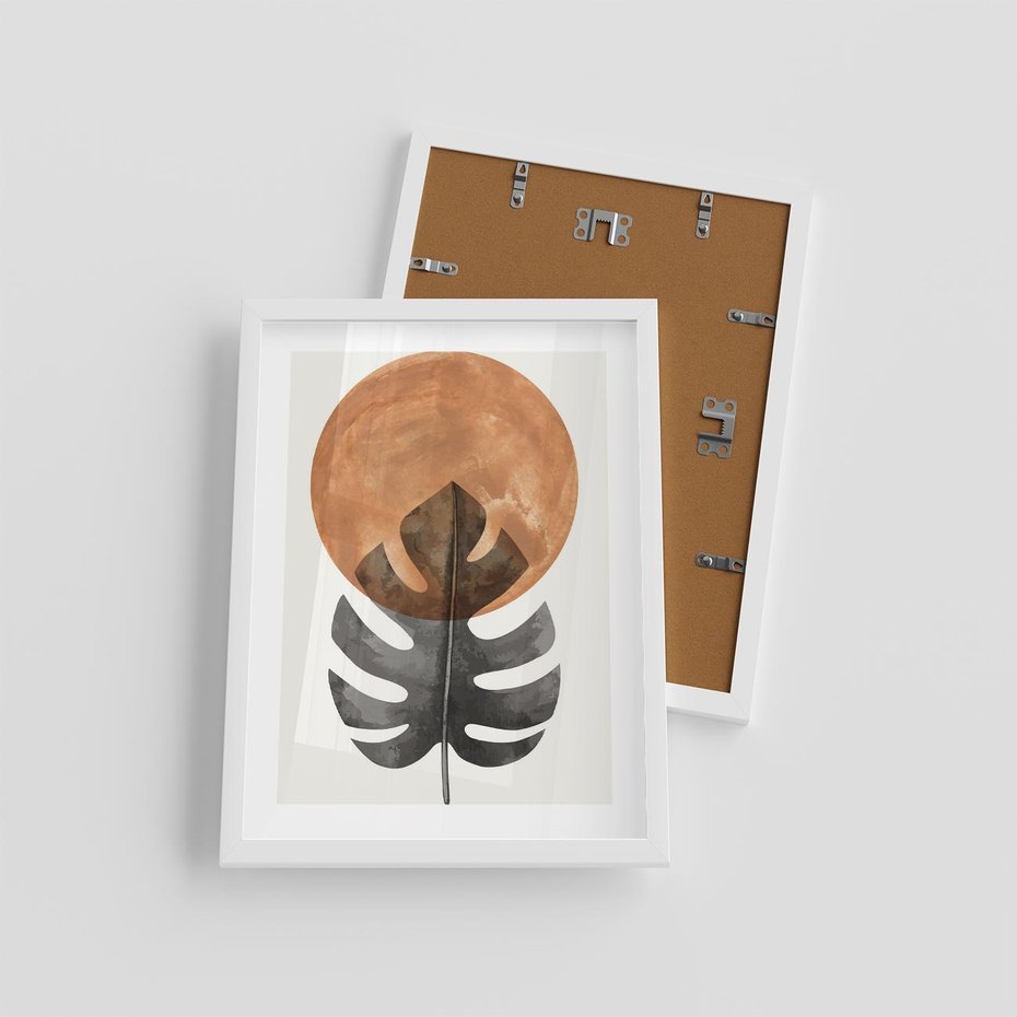 Plakat w ramie 30x40 - Natura a Sztuka - liść monstery, czarna grafika - rama biała