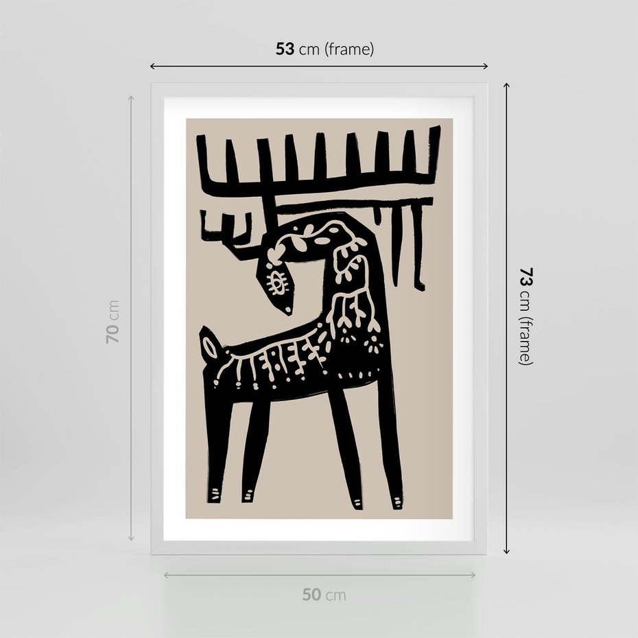 Plakat w ramie 50x70 - Konturem Zdefiniowany - skandynawska sztuka, jeleń - rama biała