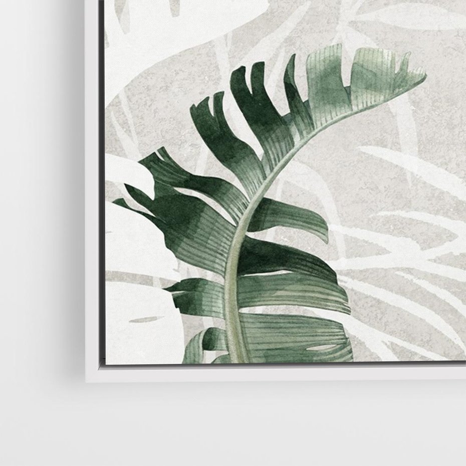 Obraz w ramie 70x50 - Zielony Raj - monstera, palmy - rama biała