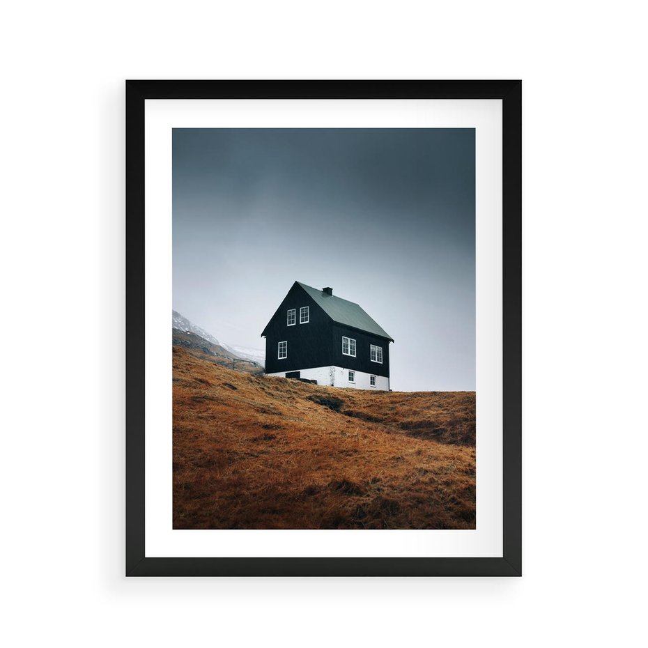 Plakat w ramie 40x50 - Ciepło i Przytulność - skandynawski, domek - rama czarna