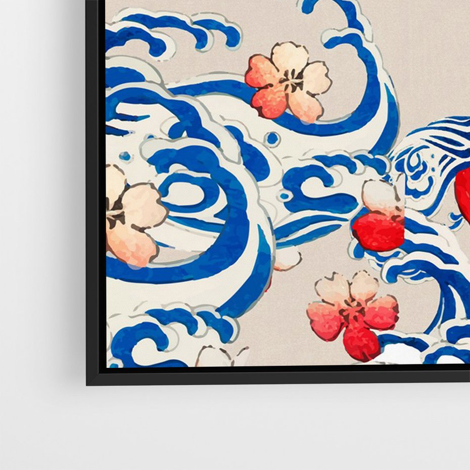 Obraz w ramie 70x100 - Japońska Harmonia: Falujące Kwiaty - japonia, orientalne kwiaty wiśni - rama czarna