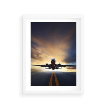 Plakat w ramie 50x70 - Podróż samolotem w pejzaż - samolot, podróż - rama biała