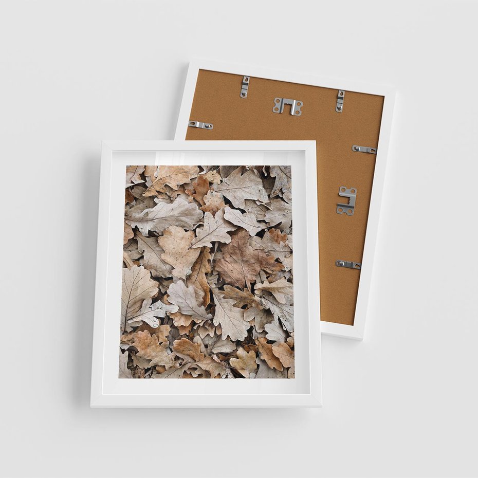 Plakat w ramie 40x50 - Nostalgiczny Pejzaż - suche liście, jesień - rama biała