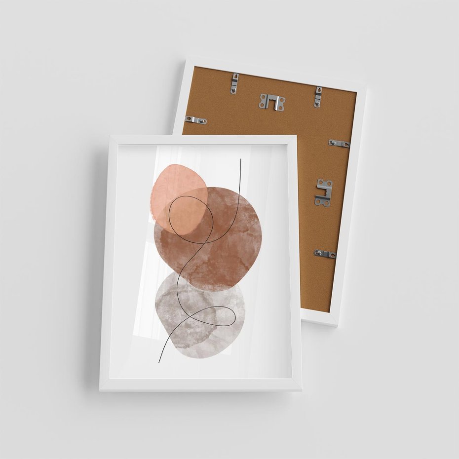 Plakat w ramie 30x40 - Brązowe Akwarelowe Zawirowania - abstrakcja, brązowe akwarelowe plamy - rama biała