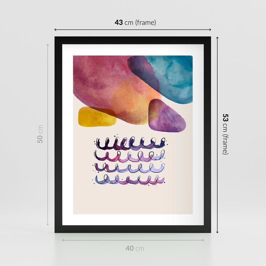 Plakat w ramie 40x50 - Impresje Akwarelowej Przestrzeni - kolorowe pastelowe plamy, rozmyte żywe kolory - rama czarna