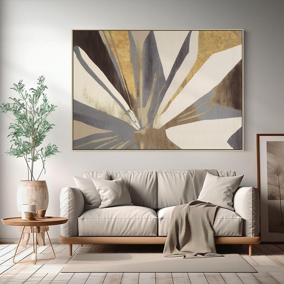 Obraz w ramie 120x80 - Szept roślinnych emocji - olejna abstrakcja, złoto i brąz - rama drewno