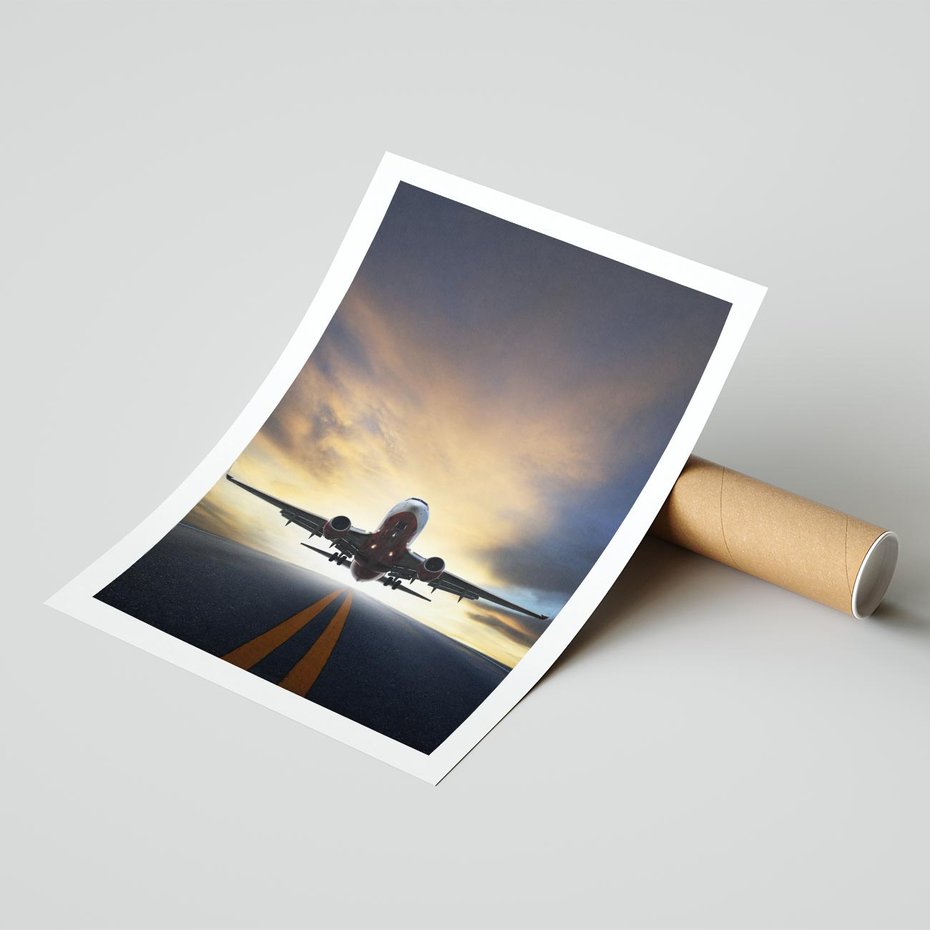 Plakat bez ramy 21x30 - Podróż samolotem w pejzaż - samolot, podróż