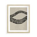 Plakat w ramie 40x50 - Kontury Ewolucji Materii - boho plakat, czarne kropki kreski - rama drewno