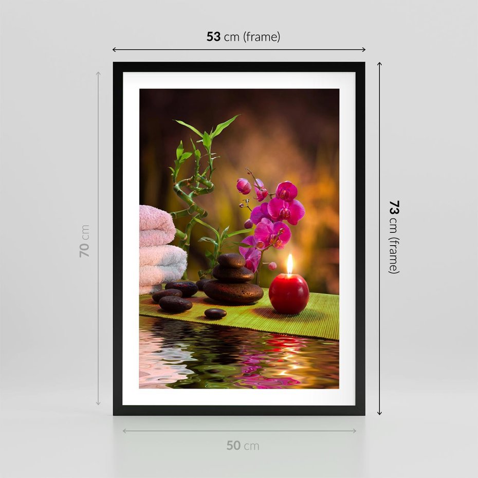 Plakat w ramie 50x70 - Światło Świecących Kwiatów w Spa - spa, świaca - rama czarna