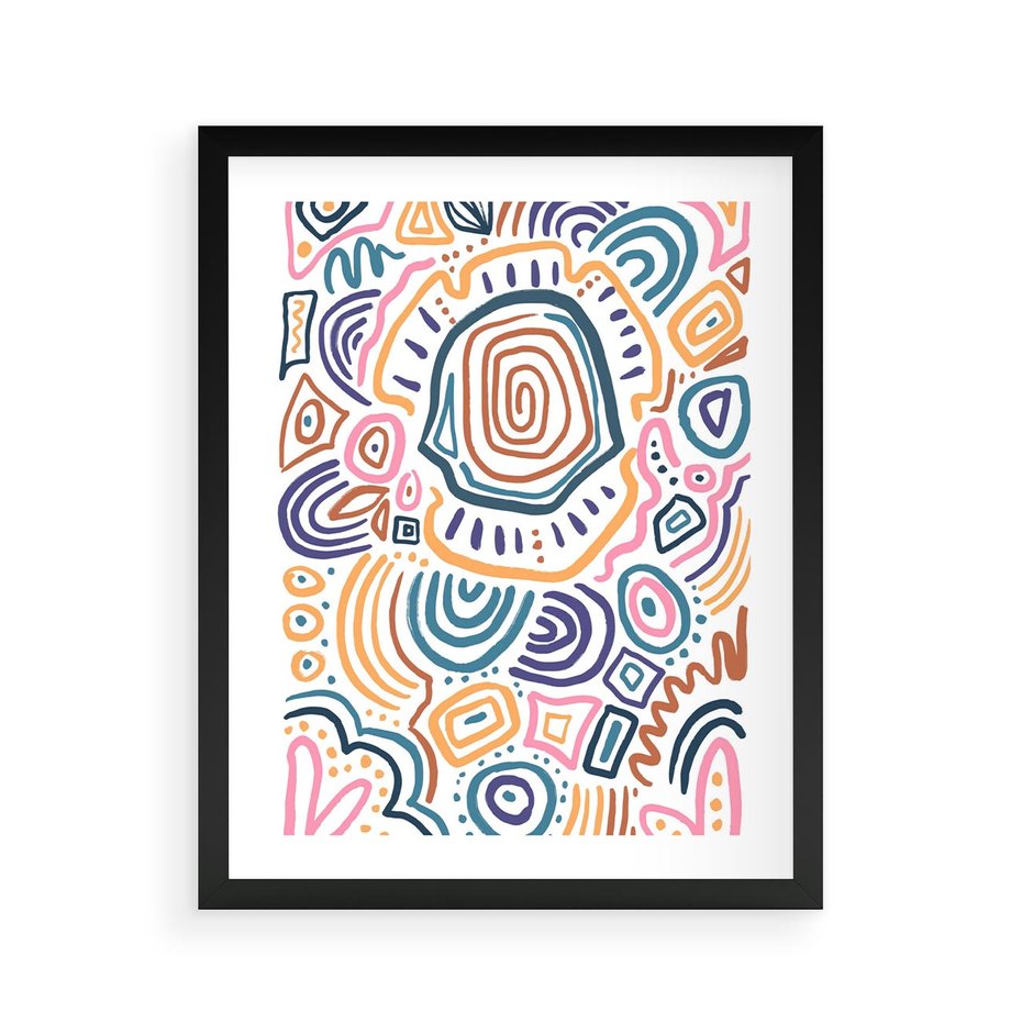 Plakat w ramie 40x50 - Strukturalne Odbicia Boho - kolorowe etniczne wzory, tęczowe żywe kolory - rama czarna