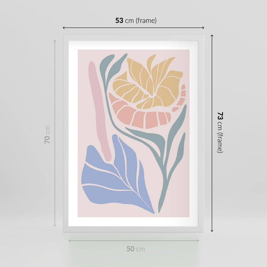 Plakat w ramie 50x70 - Kwiatowe Granice Kształtów - nowoczesny plakat, kwiaty w pastelowych kolorach - rama biała